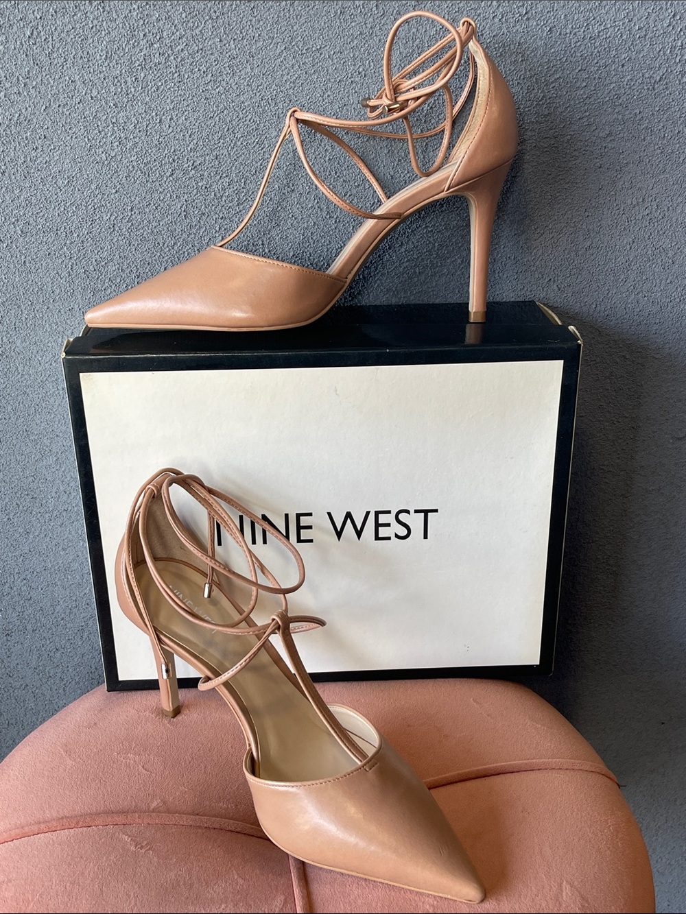Nine West Blush Tan Pointed-Toe Lace-Up Stiletto Heels sz10
